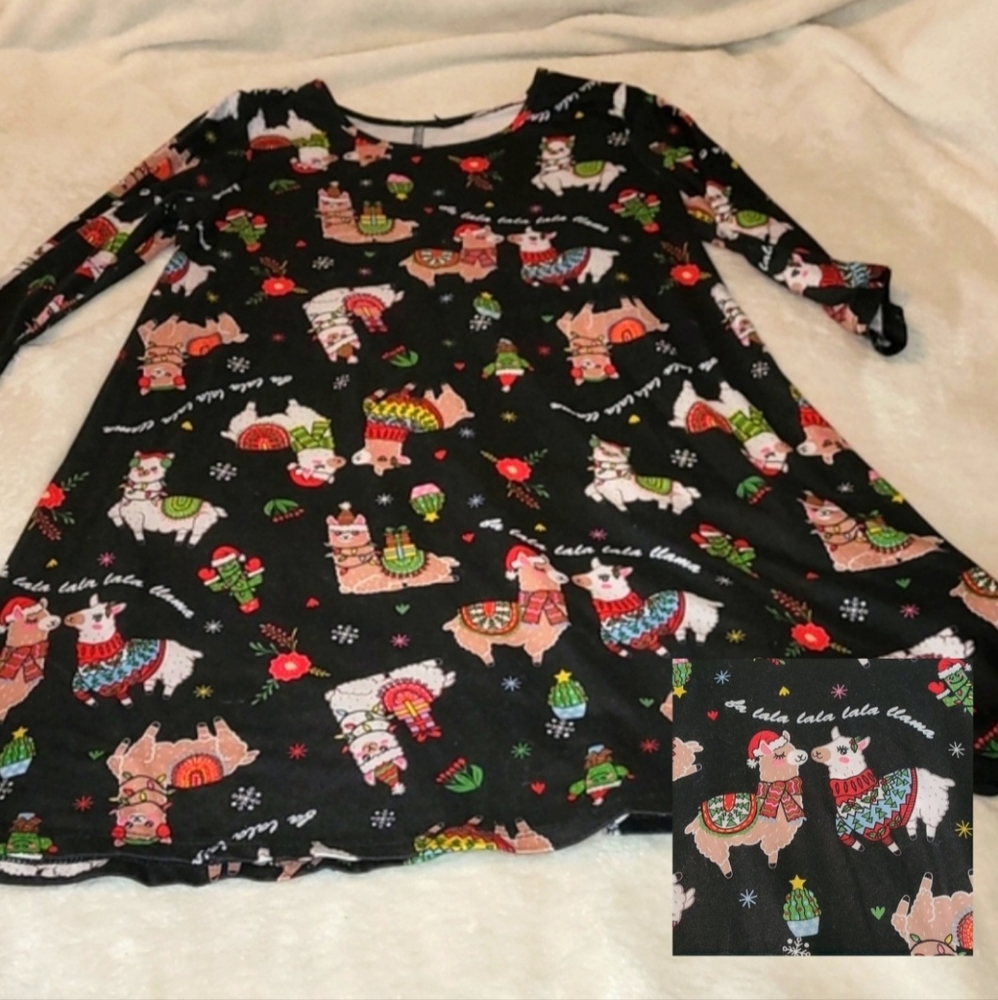 Girls IZ Amy Byer Black Christmas Llama Dress Tunic